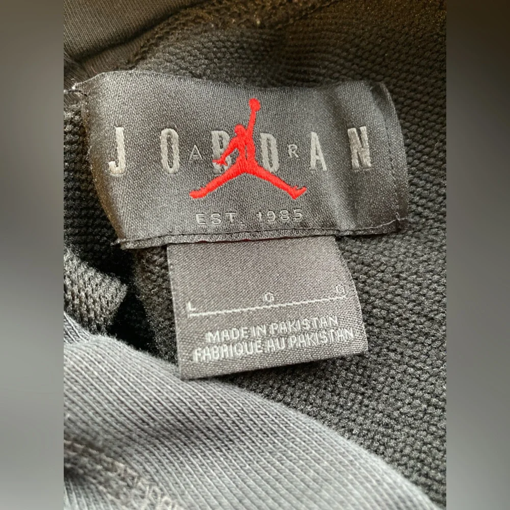 Jordan Men’s Black Hoodie with Teal Graphic and Front Pockets, Size Large
